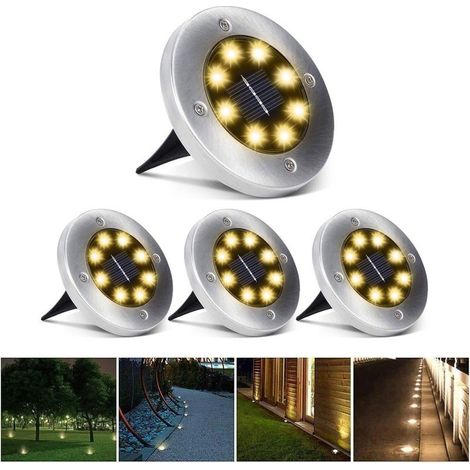 Ouylaf Lot de 4 lampes solaires extérieures 8LED Étanchéité IP65 Autonomie 8-10h Éclairage jardin, terrasse, pelouse, trottoir, piscine (1/5)
