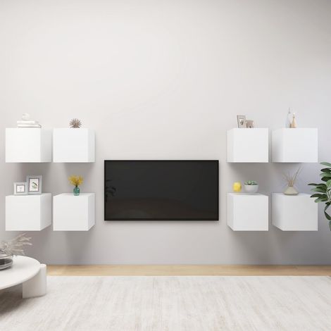 Meubles TV muraux 8 pcs-Banc TV-Meuble Télé Blanc 30,5x30x30 cm (1/5)