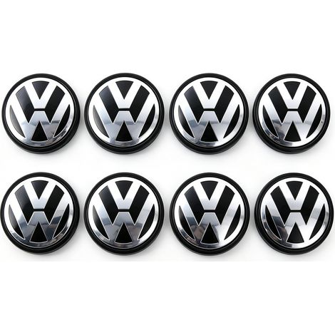 Satz mit 8 Radkappen für Volkswagen – 65 mm Radkappen schwarz/chrom – Ersatz für Golf, Polo und Beetle – 3B7601172