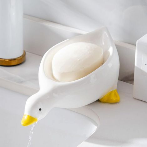 Porte-savon en plastique canard, porte-savon avec égouttoir, récipient pour porte-savon, bac à liquide vaisselle (1/5)