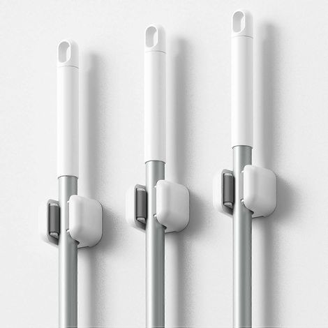 Ensemble de 3 supports muraux pour balai et serpillière, gain de place pour cuisine, salle de bain, garage, jardin ou bureau. (1/5)
