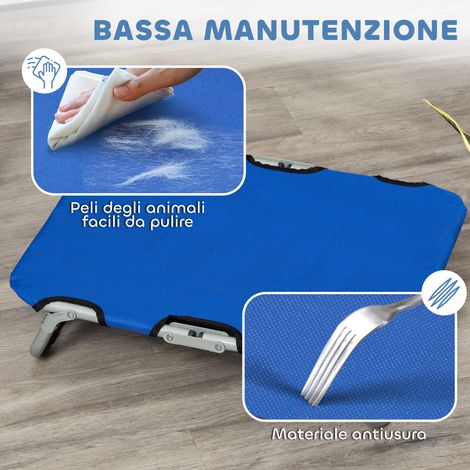 Couchette bleue pour chien, relevable et pliable, usage intérieur et extérieur, 59x46x15 cm, lit pour petit chien. (1/5)