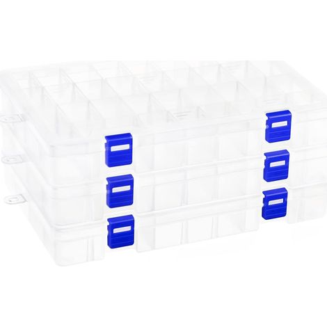 Boite de Rangement à Usages Multiples - Boite à Bijoux Ajustable en Plastique Avec 34 Compartiments x 3 - Casier Transparent (1/5)