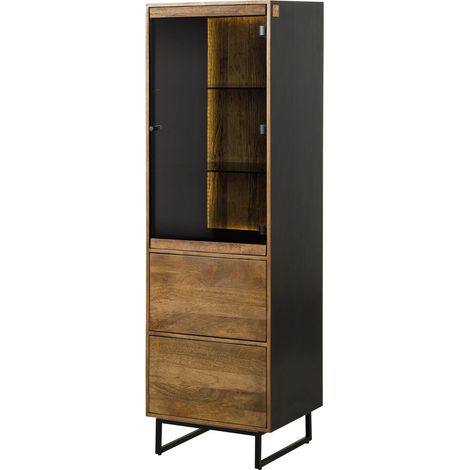 Vitrine Mango / Altholz schwarz / natur lackiert 56x47x180 cm montiert DAVIS 40 (1/4)