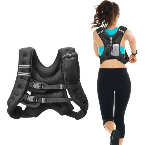 VEVOR Gilet leste, 9,22 kg, veste de poids a boucle reglable pour homme et femme avec bande reflechissante, equipement deentrainement pour musculation, course, jogging, fitness et perte de poids, noir