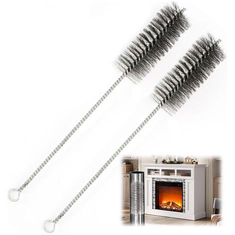Set of 2 Stove Pipe Brushes, 40mm Diameter, 30cm Length, Soft Steel Bristles, Chimney Cleaning (1/5)