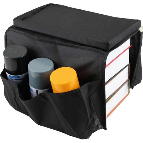 Sac de rangement pour accoudoir de canapé, en tissu Oxford, résistant à l'humidité, peu encombrant, peut contenir une télécommande, noir. (1/5)