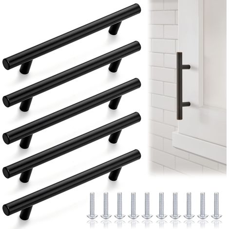tiradores para muebles, acero inoxidable negro mate, separación de 128 mm, longitud de 200 mm, para cocina y baño. (1/5)