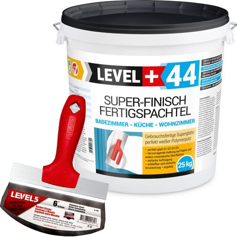 LEVEL+ Fertigspachtel Spachtelmasse L+44 - 25KG + Eimerschaber
