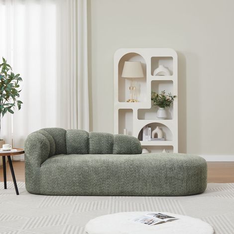 Méridienne 204 x 87 x 66 cm, canapé méridienne courbe, dossier ondulé, sans accoudoirs, ligne contemporaine, chenille, vert sauge (1/5)
