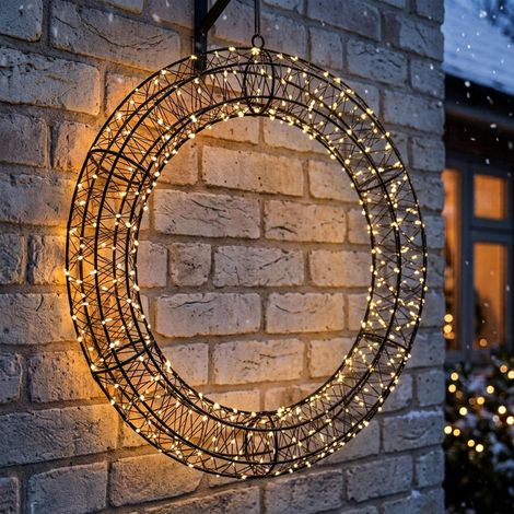 Metall Lichterkranz schwarz mit Timer für Außen und Innen - 40 cm - Weihnachtskranz zum Hängen mit 960 LEDs in warm weiß beleuchtet