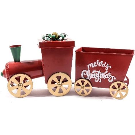 Treno decorativo con vagone in metallo decorazione natalizia 58 cm