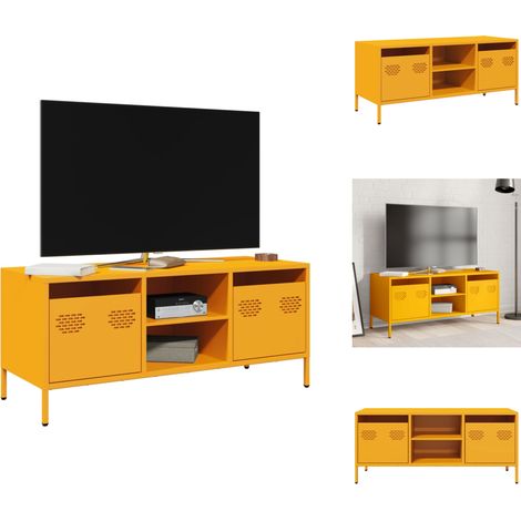 Meuble TV jaune moutarde 101,5x39x43,5 cm acier laminé à froid - Meuble TV - Meubles TV - Support TV - Banc TV (1/5)