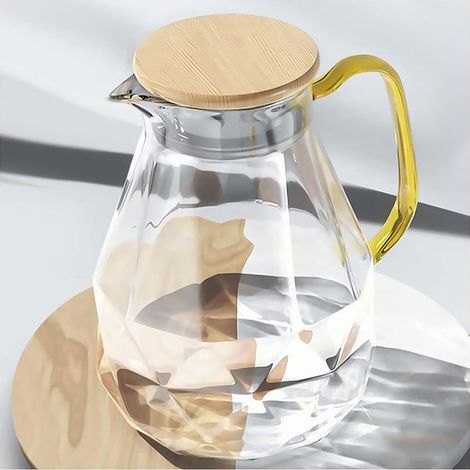 Carafe Eau, Pichet en Verre Design Diamant Moderne, Cruche en Verre avec Couvercle et Anse, Pichet à Eau pour Infuseur Fruit, Thé Glacé, Café Chaud, Lait (1/5)