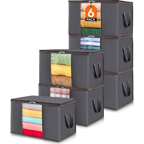 Sac de rangement - FOLAYA - Lot de 6 - Tissu non tissé - 60 litres - Pliable avec poignée (1/4)