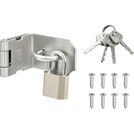 180 Degrés Verrou Porte Interieure avec Cadenas Loquet Porte Exterieur, Verrou Portail Coulissante Serrure Volet pour Fenêtre, Placard et Jardin, Noir Mat en Acier Inoxydable, EMST009-B (1/5)