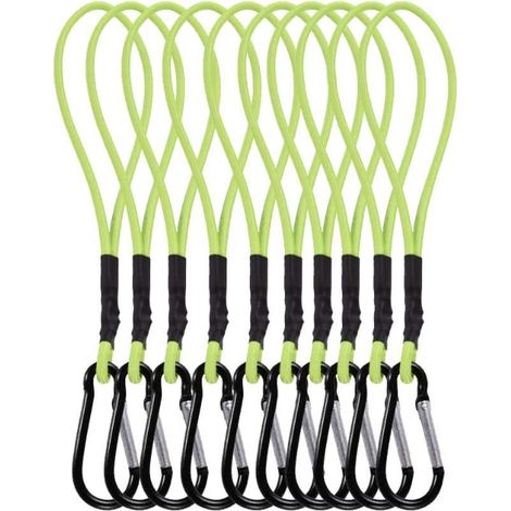 Lot de 10 mini tendeurs élastiques de 25 cm avec mousqueton, pour sécuriser vos bagages à la maison, en extérieur et à vélo (vert). (1/5)