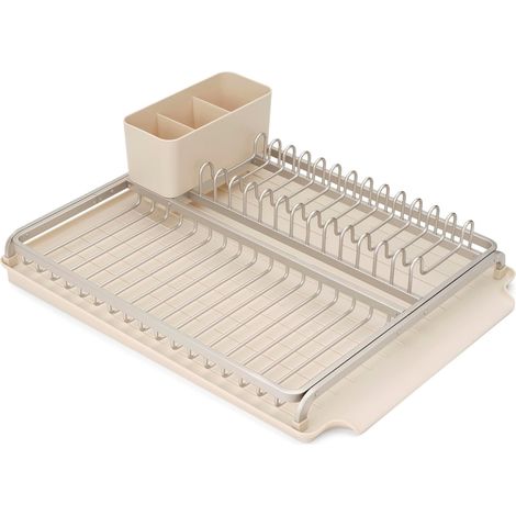 Égouttoir Vaisselle SinkSide (Beige Clair), Égouttoir Vaisselle sur évier Polyvalent avec Panier à Couverts Amovible, Organisateur Plan de Travail Cuisine avec egouttoir Couverts intégré (1/5)