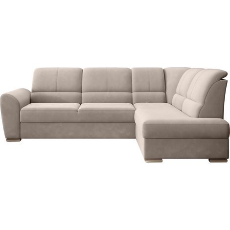 Canapé angle droit convertible velours beige et pieds acier chromé Zabor 270cm (1/5)