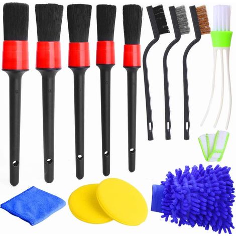 Brosse de nettoyage pour intérieur de voiture - 10-12 - 14-16 - 18 tailles de brosses pour chaque espace intermédiaire, 1 brosse de nettoyage pour grille d'aération, intérieur de voiture (1/5)