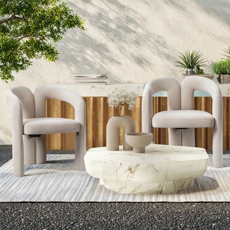 Tanant – Lot de 4 chaises en velours beige – Chaise de salle à manger avec dossier incurvé – Design scandinave – Confort optimal pour repas