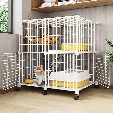 Jaula para gatos de interior - Jaula grande y alta para animales pequeños para conejos - Recinto de malla extraíble para que los gatitos hagan ejercicio (Tamaño: A - 75 x 49 x 76 cm - Ruedas giratoria (1/5)
