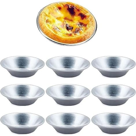 Moule à tartelettes en aluminium pour 10 mini-tartelettes, muffins et puddings, idéal pour la cuisson des œufs. Réutilisable et antiadhésif. Couleur argent. (1/5)