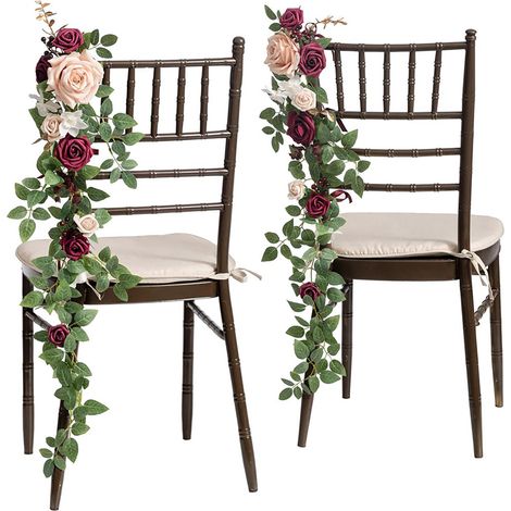 Blumenschmuck für die Trauung, Stuhldekoration, Blumenschmuck für den Traugang, Bankdekoration, Dunkelrot (1/2)