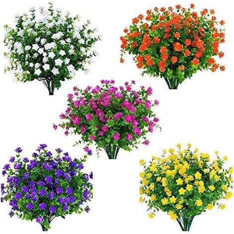15 bouquets de fleurs artificielles d'extérieur, fausses plantes vertes en plastique résistant, arbustes, plantes pour vase, plantes suspendues d'intérieur et d'extérieur, décoration de jardin, porche (1/5)