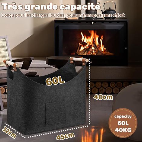 Panier à Bois de Chauffage, Sac en Feutre pour Bois de Cheminée, Panier à Bûches Pliable avec Poignée pour Boi, Journaux, Jouets, Gris Foncé (45x32x40 cm) (1/2)