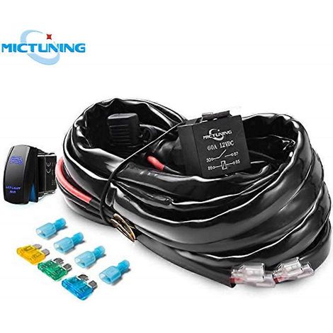 Kit de faisceau de câblage pour barre lumineuse LED MICTUNING, 12AWG, 2 fils, avec relais 60 A, fusible et interrupteur à bascule inclus (interrupteur non inclus) pour éclairage de travail LED tout-te (1/5)