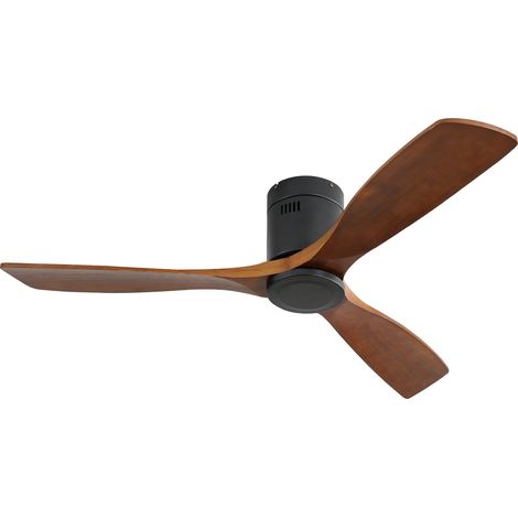 Ventilatore da soffitto 132 cm a basso profilo, 3 pale in legno, motore DC, nero (1/5)