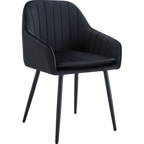 Lot de 2 Chaises Salle à Manger Velours Noir Pieds Métal Noir - PAMS (1/5)
