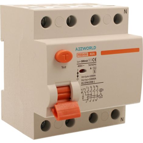 RCCB Interruttore Differenziale Selettivo Tipo S Classe A 3P+N 4M 10000A 300mA Ritardo 500ms AC 400V IP20 IEC61008-1 PR8HM, Corrente Disponibili 25A 40A 63A  (40A)