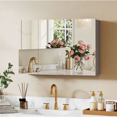 Mueble de baño con espejo de 3 puertas, MDF, gris DESVIAE (1/5)