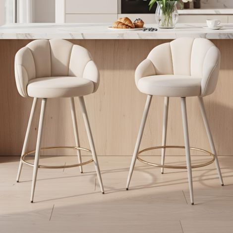 Wahson Juego de 2 Taburetes de Bar Tapizados en Terciopelo con Respaldo, Taburetes Modernos para Barra de Cocina, Bar y Restaurante, Beige