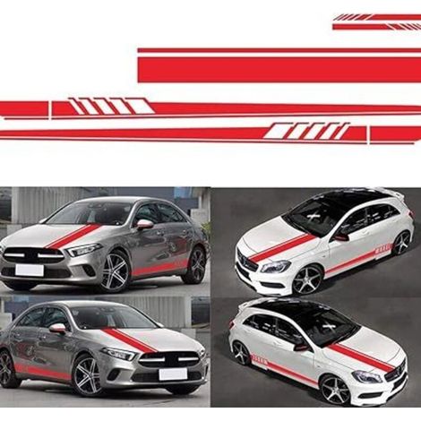 Juego de 5 pegatinas para coche: pegatina de vinilo para capó, pegatinas de rayas de carreras y pegatina de vinilo para parachoques (roja). (1/5)