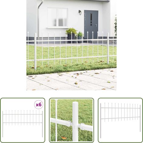 Gartengestaltung - Gartenzaun 6 pcs Weiß 10,2 x 0,6 m Pulverbeschichteter Stahl (1/5)