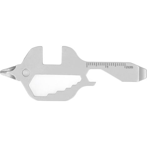 Fischförmiges Taschenwerkzeug aus Edelstahl, Multitool für Outdoor-Aktivitäten, Schlüsselanhänger, Flaschenöffner, Schraubenschlüssel, Lineal, Grau (1/5)
