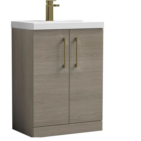 Balterley Bramshall Contemporary Bathroom Floor Standing 2-Door Vanity & Mid-Edge Basin, Solace Oak, 600mm (1/4)