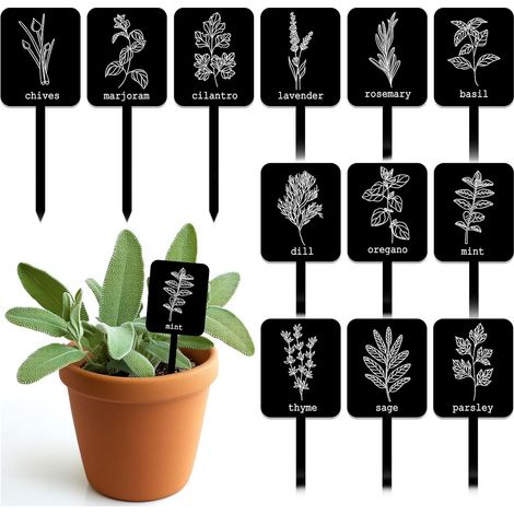 24 étiquettes acryliques pour plantes (12 modèles) – Marqueurs pour herbes aromatiques, étiquettes imperméables pour plantes (1/5)