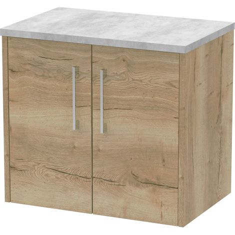 Winshill Contemporary 2 Door Wall Hung Vanity Unit with Laminate Worktop, Light Oak, 600mm