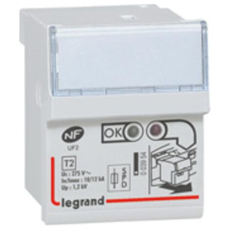 Legrand – Cassette de remplacement parafoudre T2+T3 – Imax 12kA – Débrochable avec indicateur d'état – Pour références 003951 et 003953