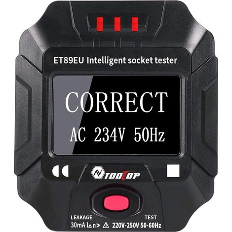 Testeur de Prise Electrique, Mesureur de Terre Détecteur de Prise Numérique Portable Intelligent Testeur RCD de Testeur de Câblage de Fréquence de Tension de Prise LCD Noir (1/5)