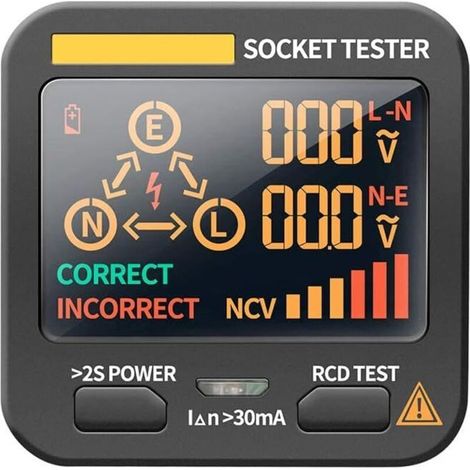 Spannungsprüfer, digitales LCD-Display, intelligenter Steckdosentester, EU-Stecker, FI-Schutzschalter-Detektor, Steckdosen-Polarisationselektroskop, Phasenprüfer