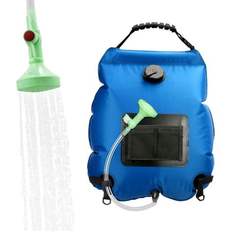 Sac de Douche Solaire Camping, 20L Solaire Sac de Douche Portable Pliant Extérieur pour Douche Température 45 °C avec Commutable Tête de Douche Chauffe Eau Solaire pour Randonnée - Bleu (1/5)
