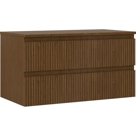 Mexen Rivel mueble de ba帽o bajo el lavabo de 90 cm con encimera, 2 cajones, acanalado, nogal - 91A20-09047-2-BFFC86 (1/5)
