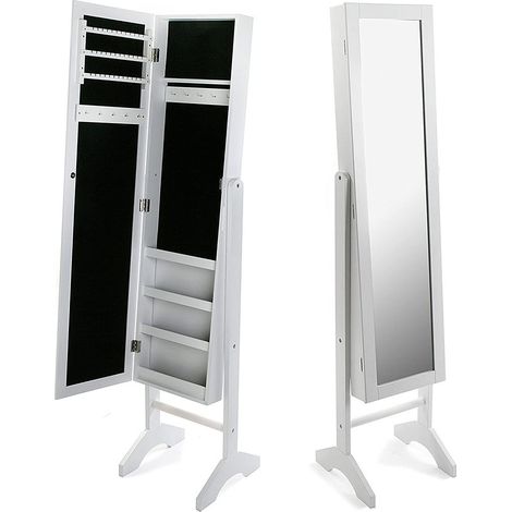Specchio camerino con anta porta gioielli contenitore tolette e trucco mobile in legno MDF laccato bianco (1/5)