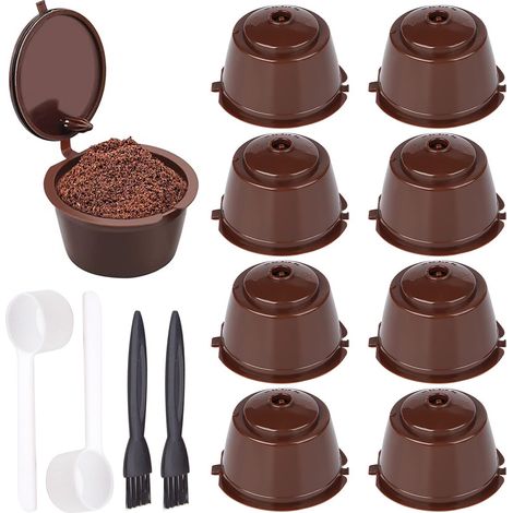 Lot de 8 Capsules à Café Réutilisables Do-lce Gusto Avec Cuillère et Brosse - Filtres à Café Rechargeables - Adaptateur Do-lce Gusto Pour Capsules Aldi (1/5)