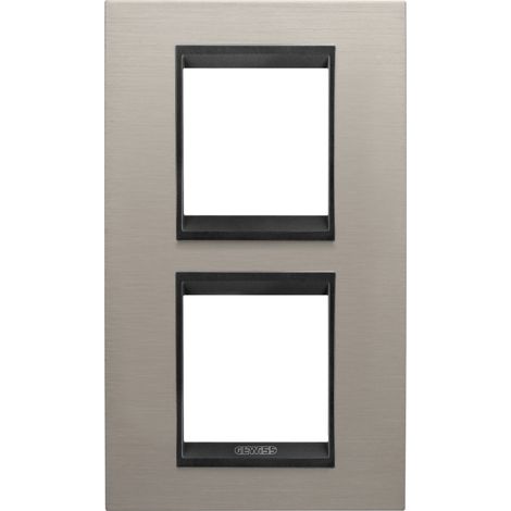 PLAQUE LUX 2+2P V MÉTAL ALUMINIUM BROSSÉ GEWISS GW16224WS